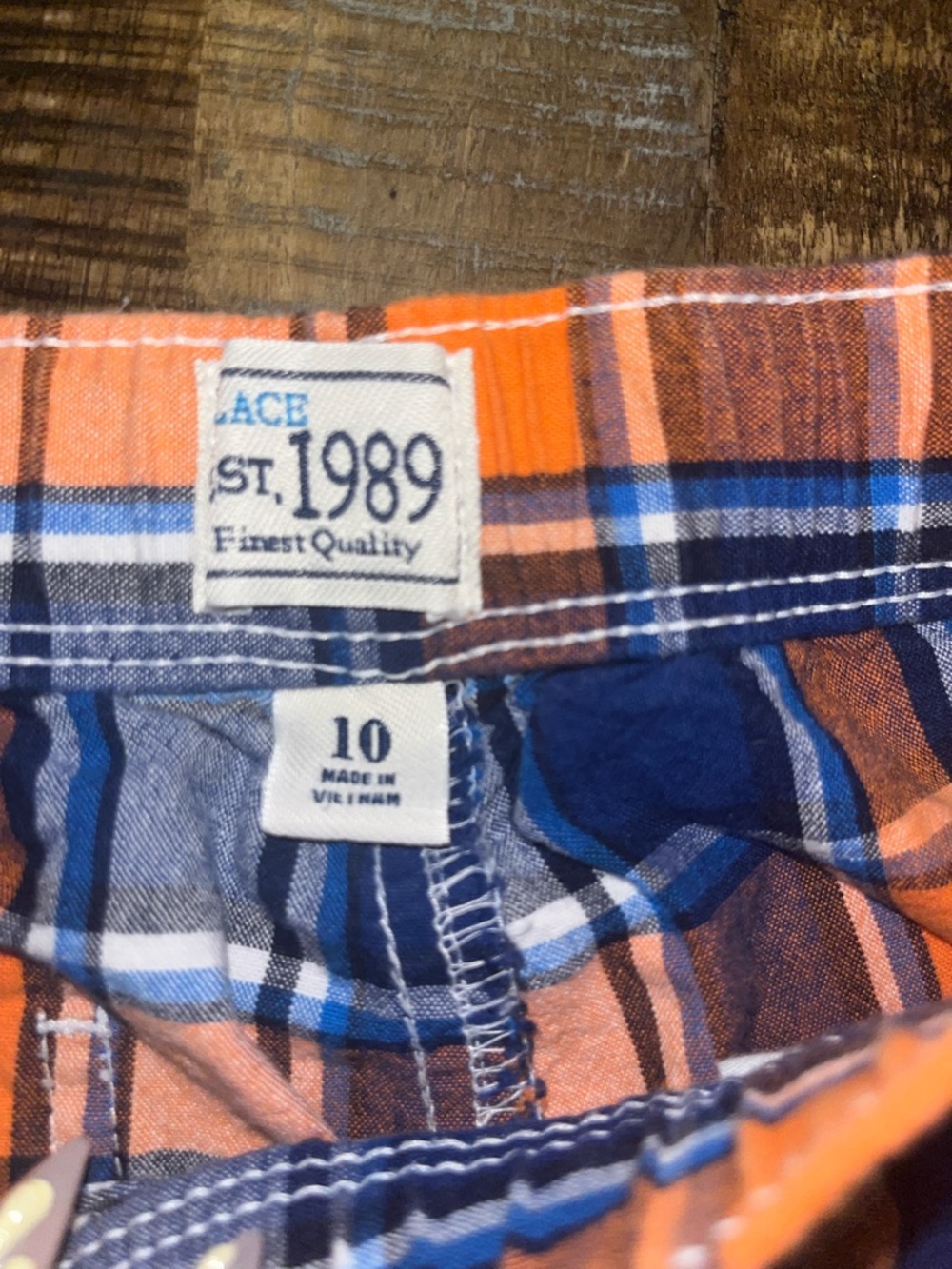 Kid’s Plaid Cotton Blend Shorts - Orange & Blue - Picture 2 of 4